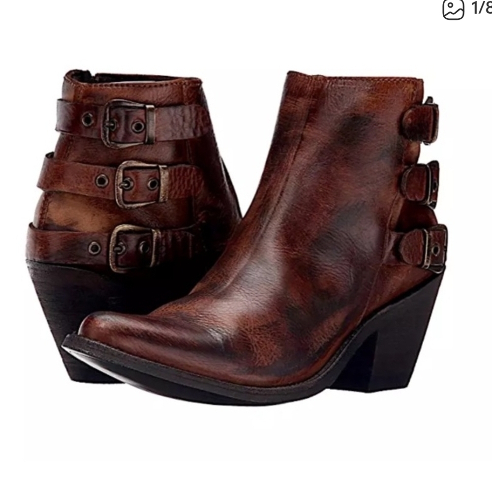 Old Gringo Distressed Brown Ankle Boots with Buckle Detail